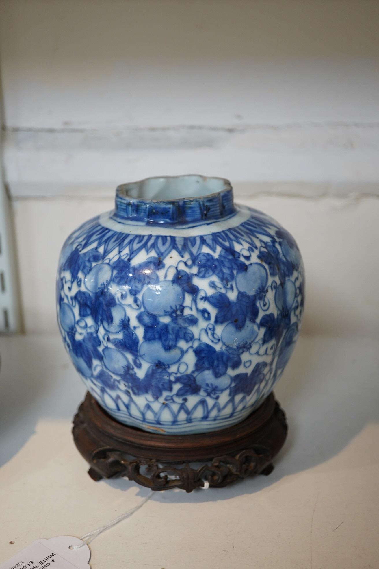A Chinese blue and white ‘squirrel and vine’ melon-shaped jar, Wanli period (1572-1620)